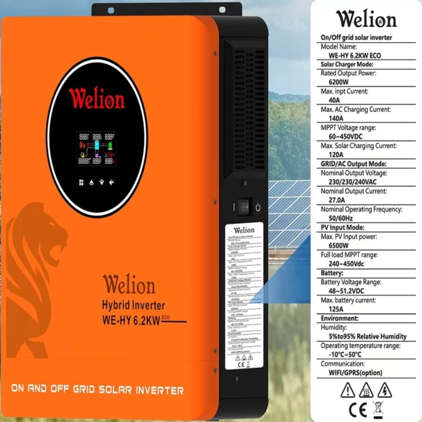 اینورتر 6.2KW آنلاین و آفلاین هیبریدی(خورشیدی) تکفاز برند وی لاین ( Welion Hybrid solar inverter, WE-HY 6.2KW ECO)